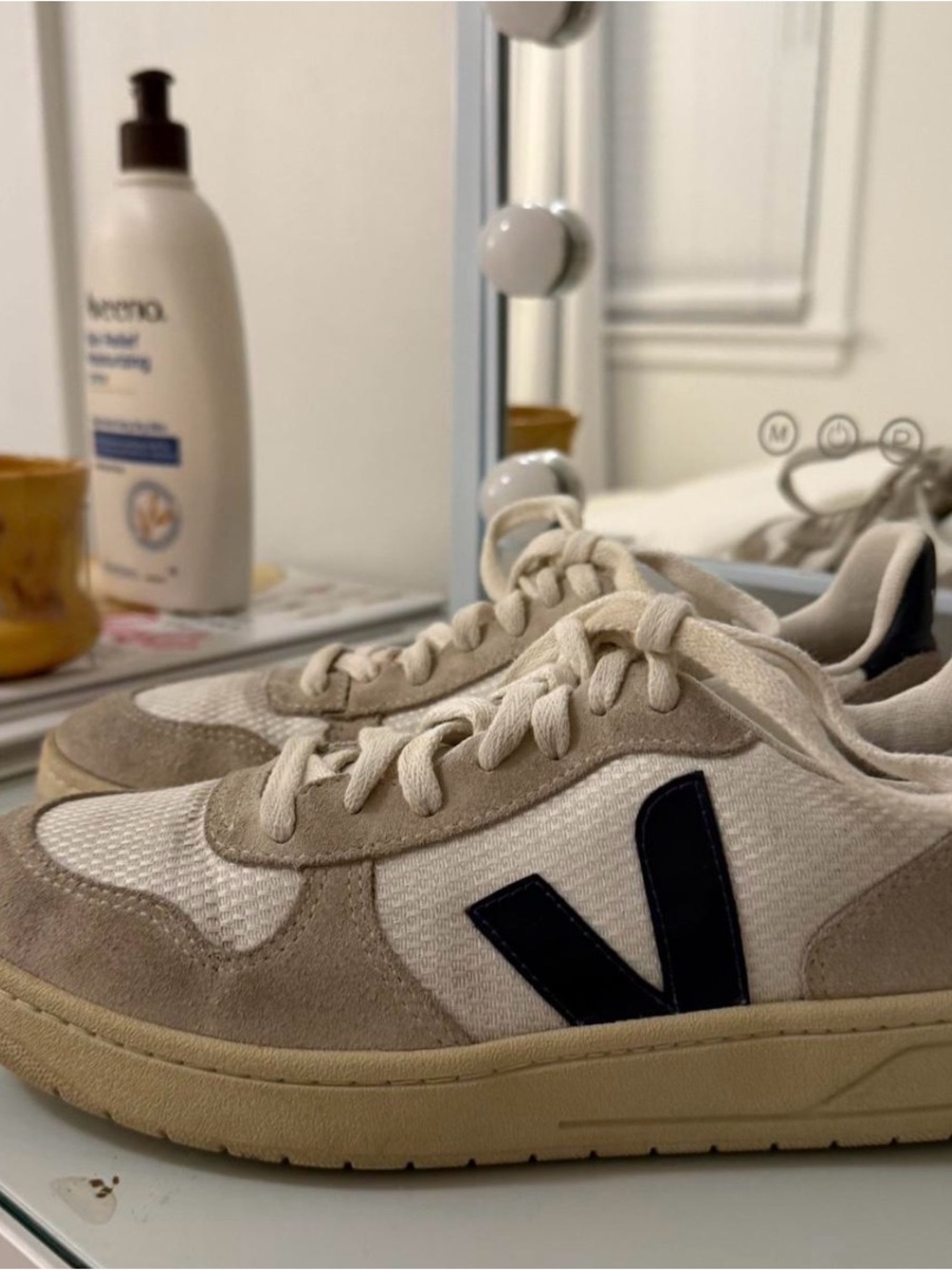 Veja Beige Cream Sneakers with Black V Logo